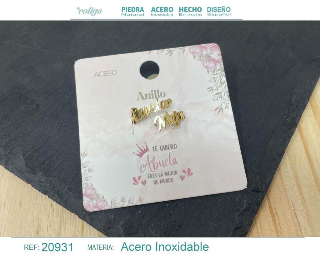 Anillo de acero dorado "para Abuela" - Joyas con significado