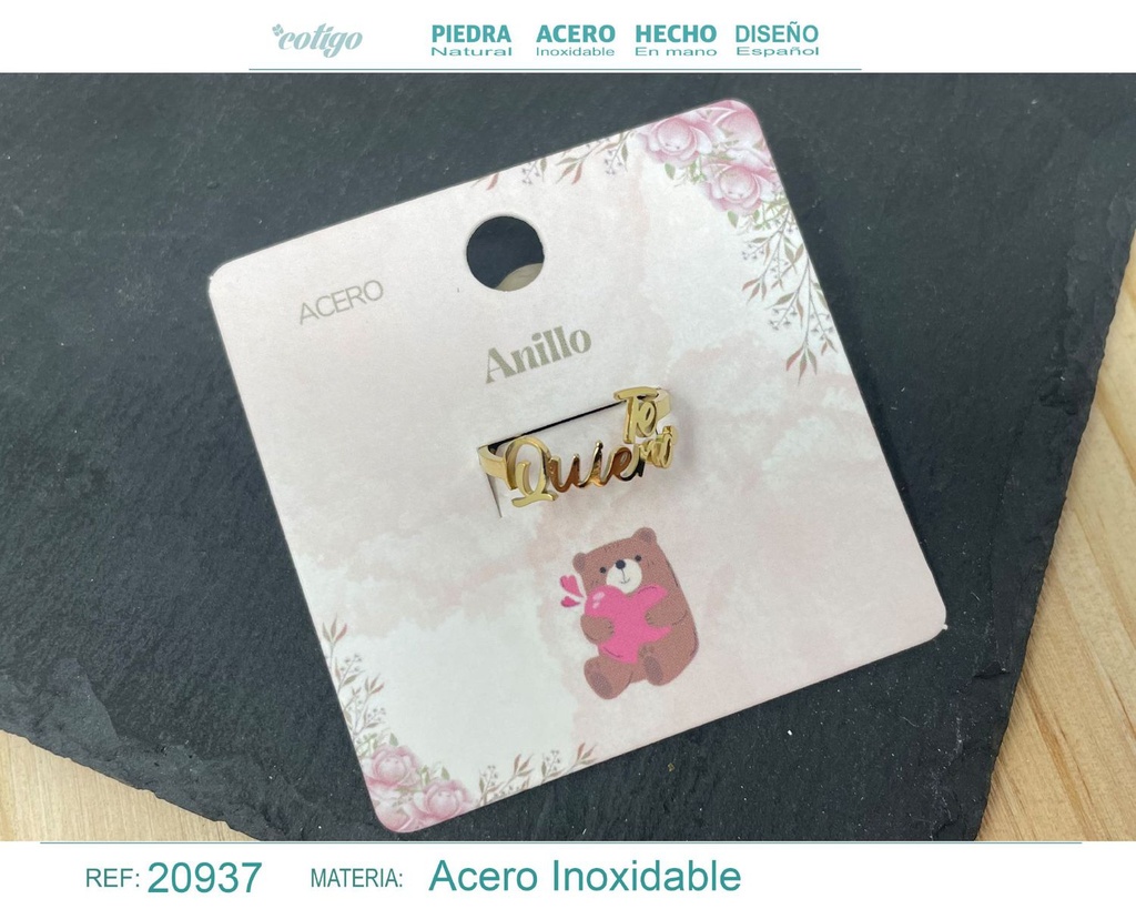 Anillo de acero dorado "para Quiero" - Joyas con significado