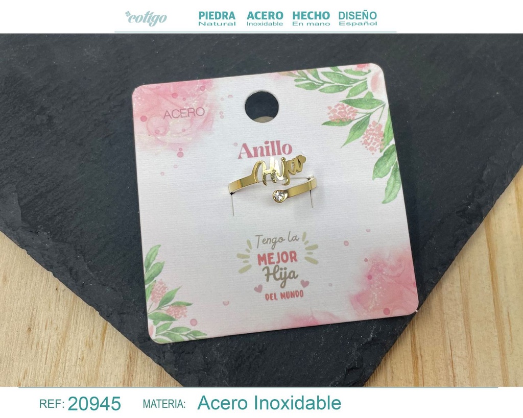 Anillo de acero dorado "para Hija" - Joyas con significado