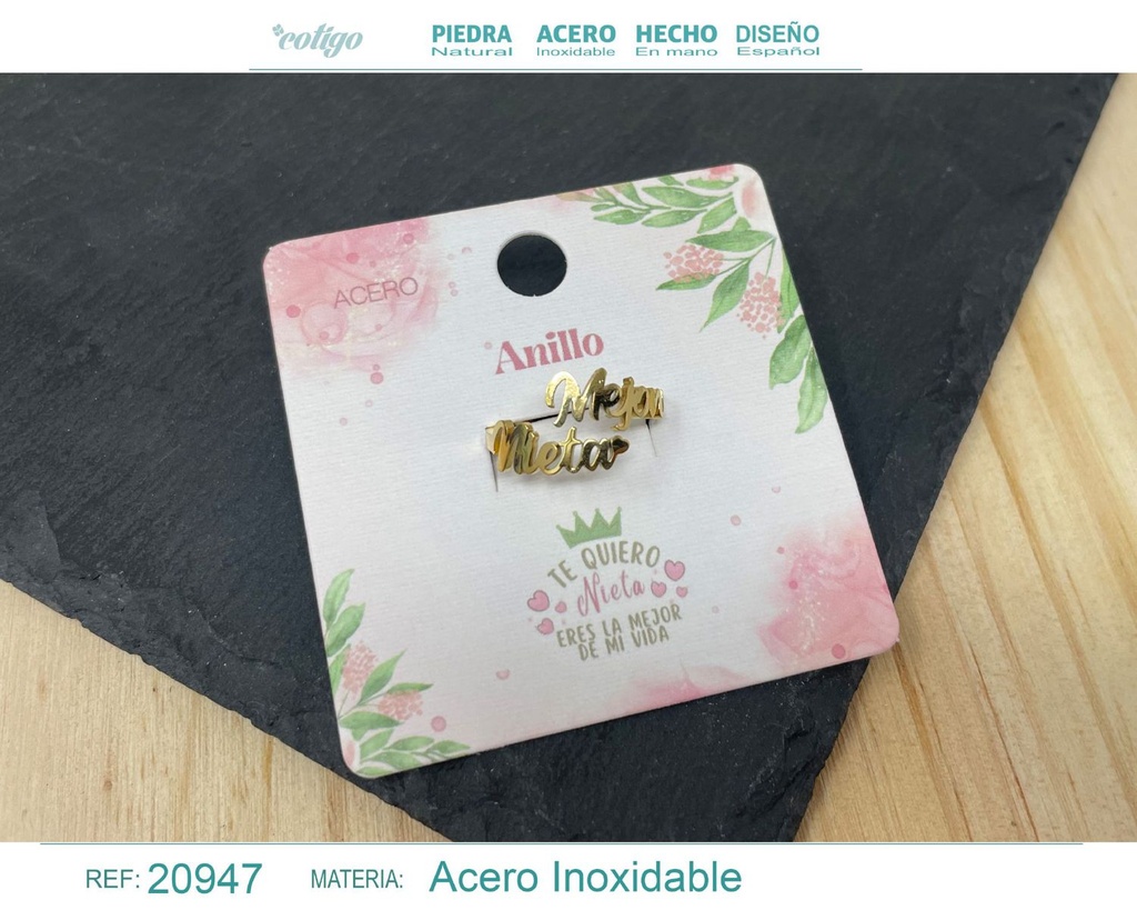 Anillo de acero dorado "para Nieta" - Joyas con significado