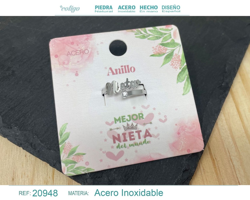 Anillo de acero plateado "para Nieta" - Joyas con significado