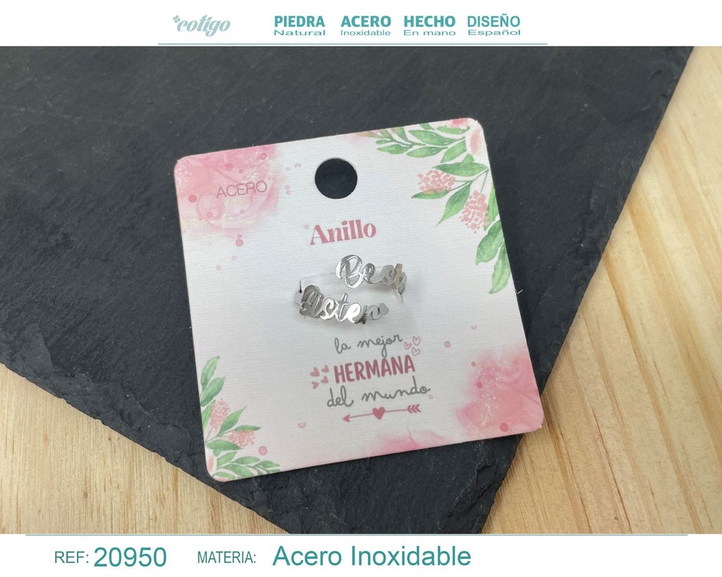 Anillo de acero plateado "para Amiga" - Joyas con significado