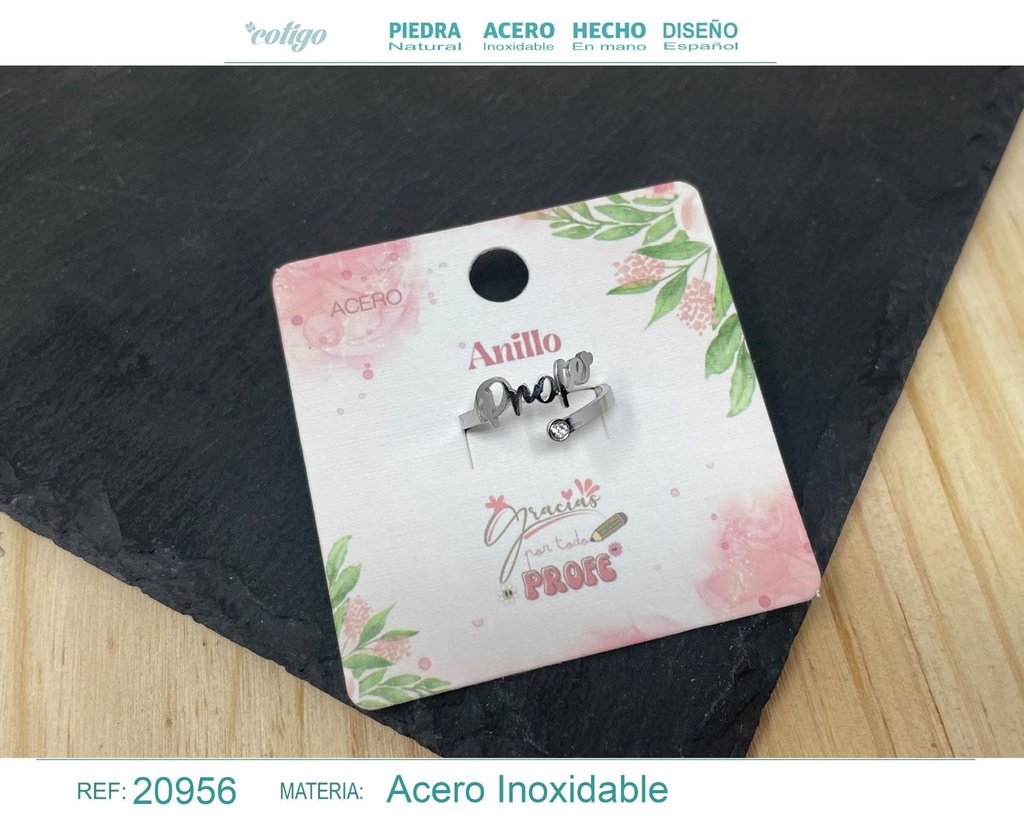 Anillo de acero plateado "para Profesora" - Joyas con significado