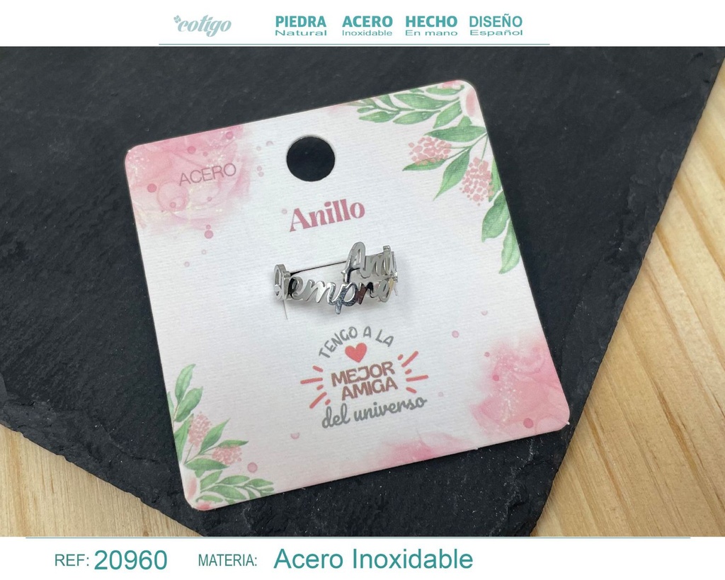 Anillo de acero plateado "para Amiga" - Joyas con significado