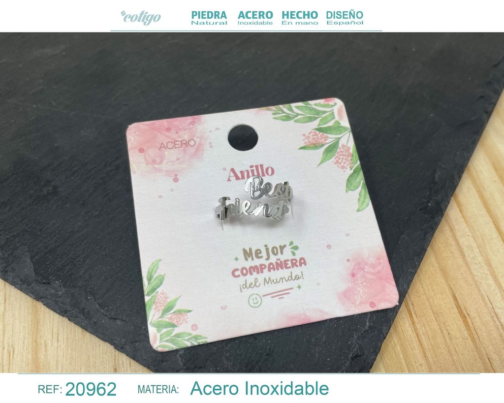 Anillo de acero plateado "para Amiga" - Joyas con significado