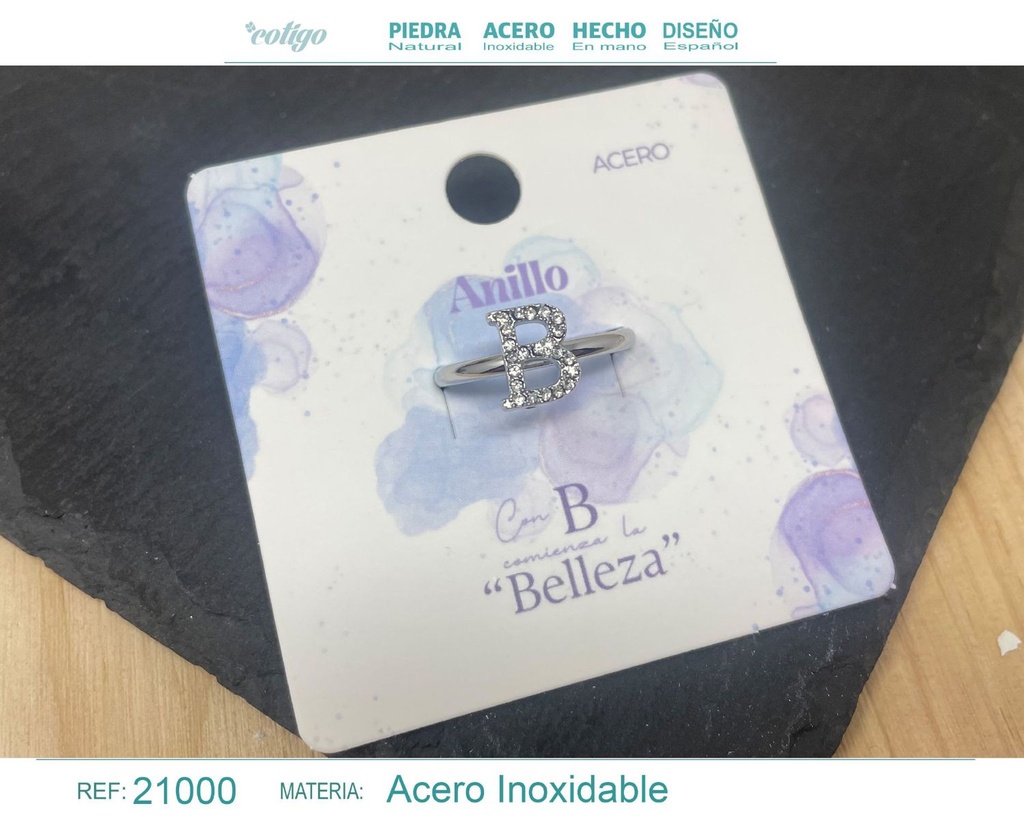 Anillo de acero plateado "B" - Joyas y accesorios