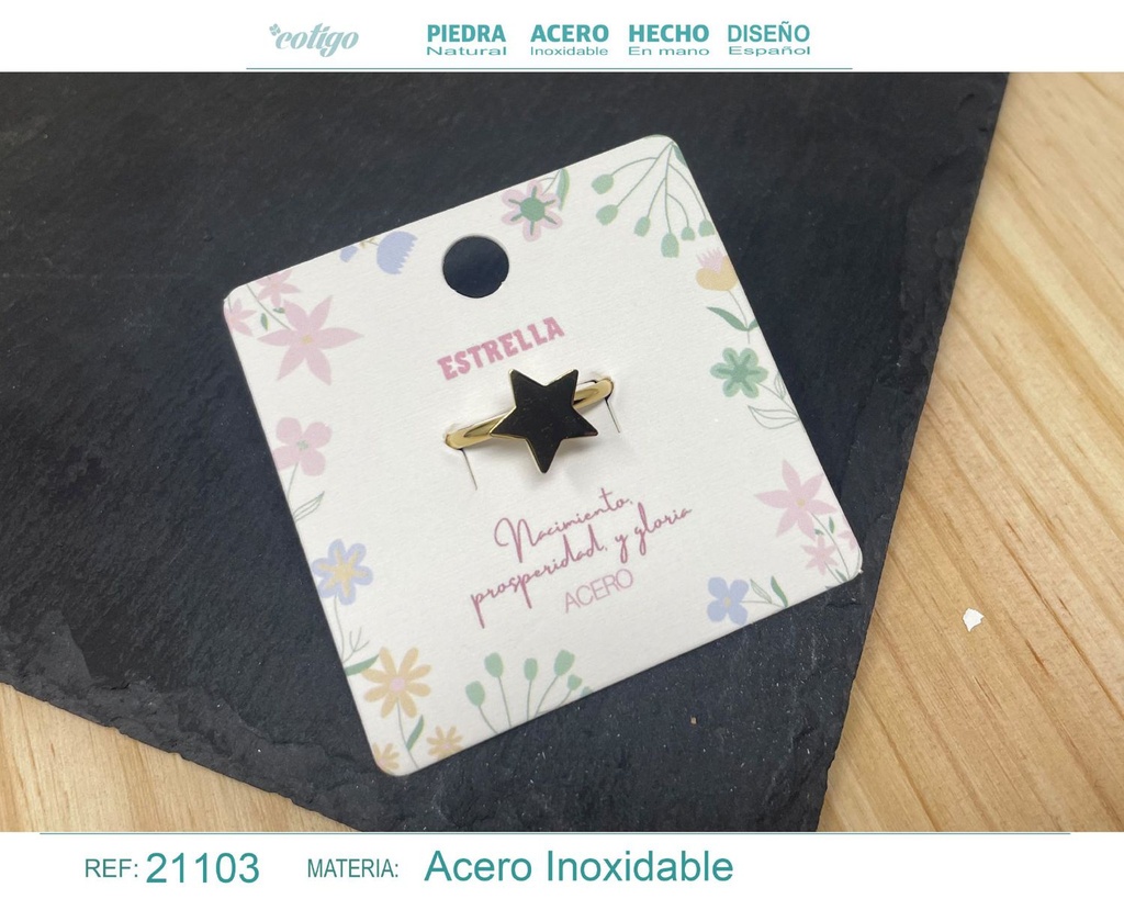 Anillo estrella de acero dorado - Diseño estrellado y brillante