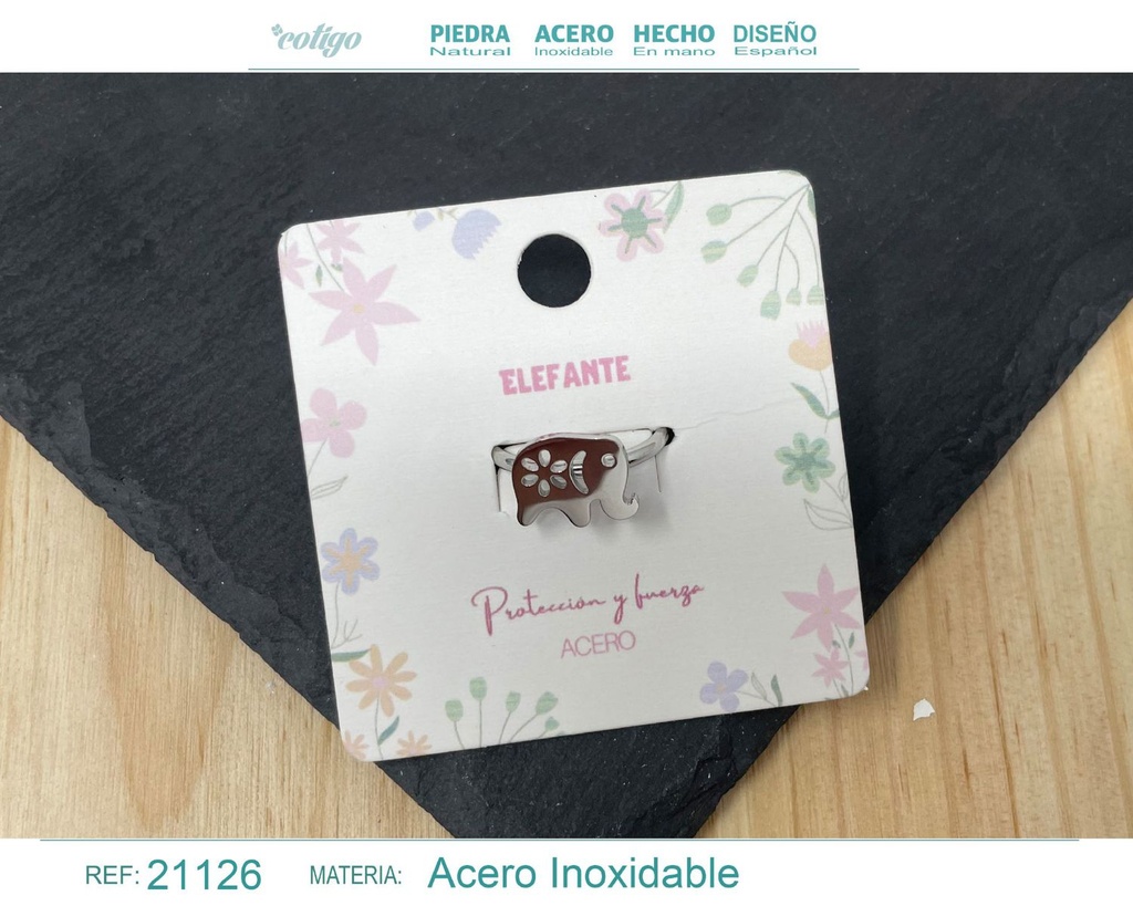 Anillo elefante de acero plateado - Joyería cultural y con significado 