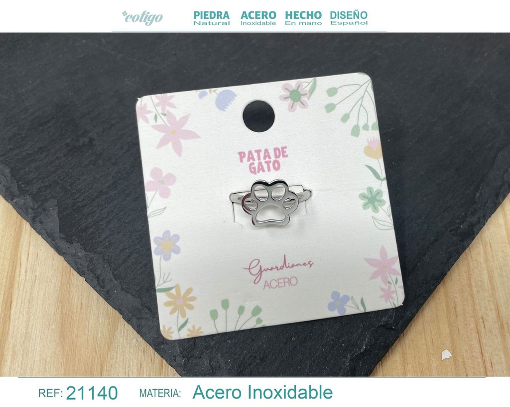 Anillo huella de gato de acero plateado - Joyería para amantes de mascotas