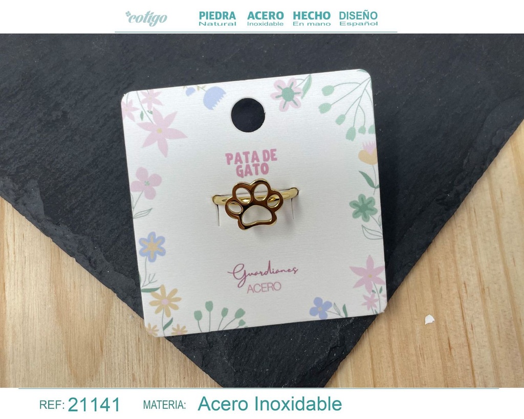 Anillo huella de gato de acero dorado - Joyería para amantes de mascotas