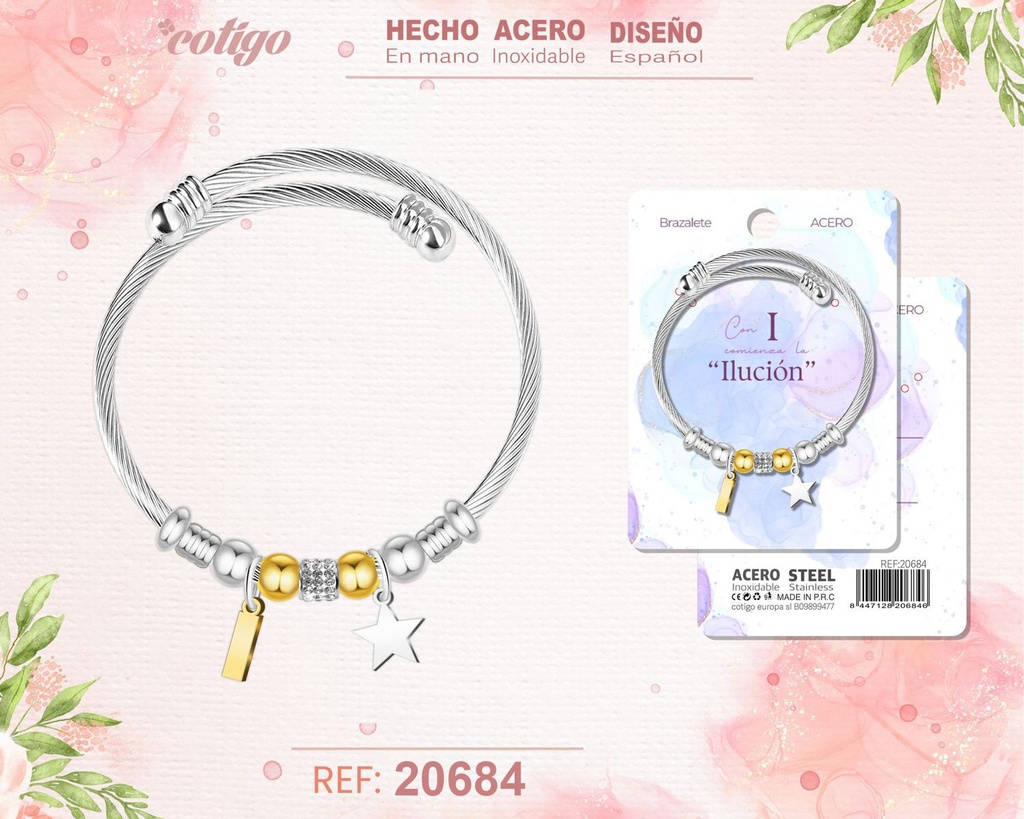 Brazalete de acero con letra I - Joyería personalizada moderna