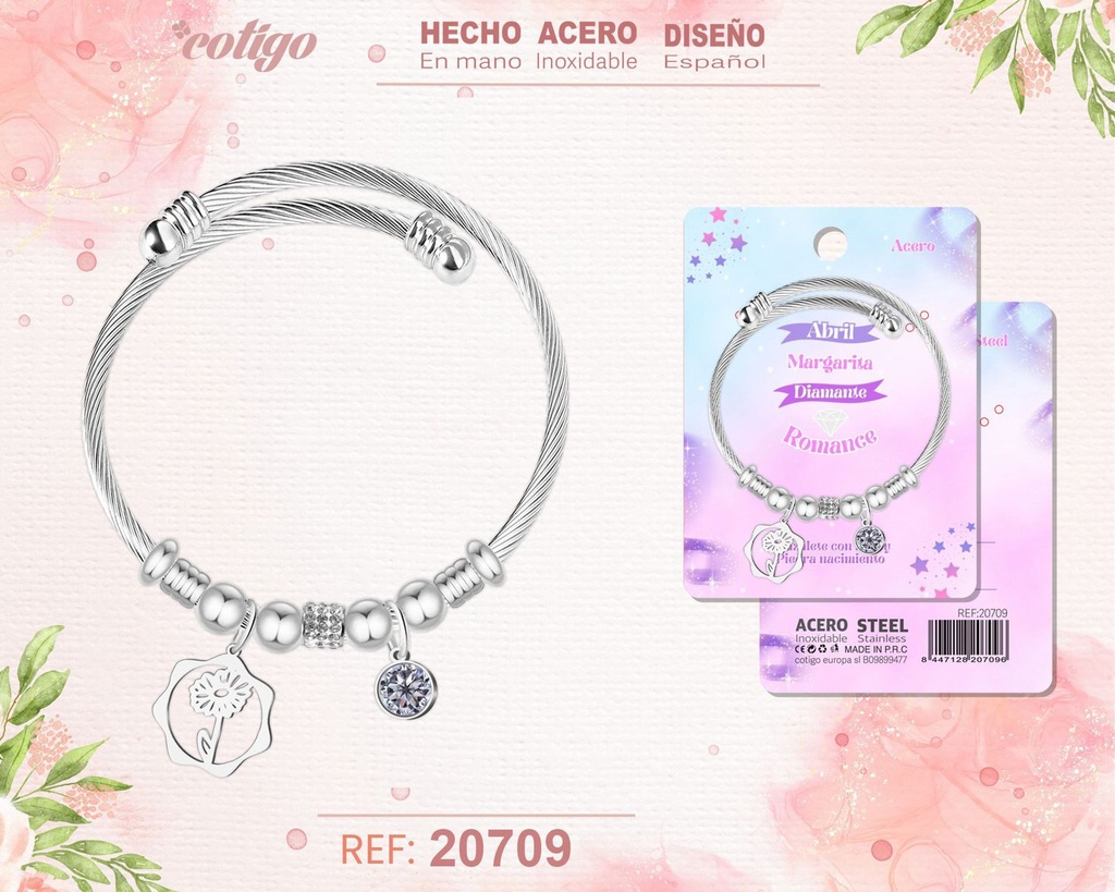 Brazalete de acero para mes de nacimiento Abril - Joyería personalizada por meses