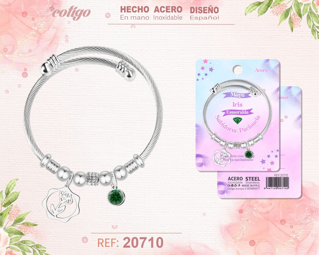 Brazalete de acero para mes de nacimiento Mayo - Joyería personalizada por meses