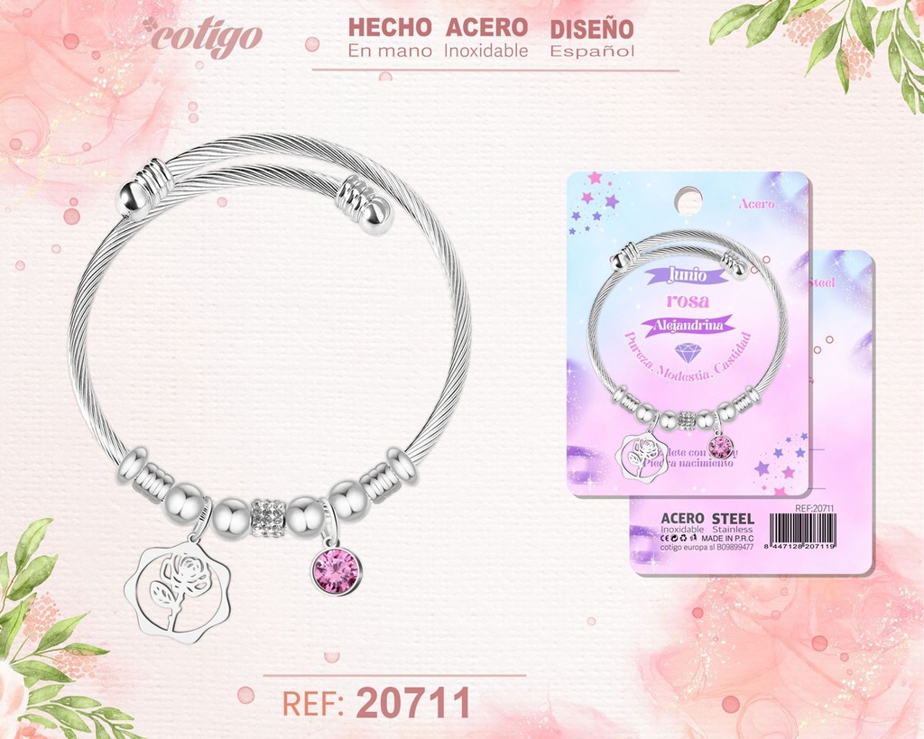 Brazalete de acero para mes de nacimiento Junio - Joyería personalizada por meses