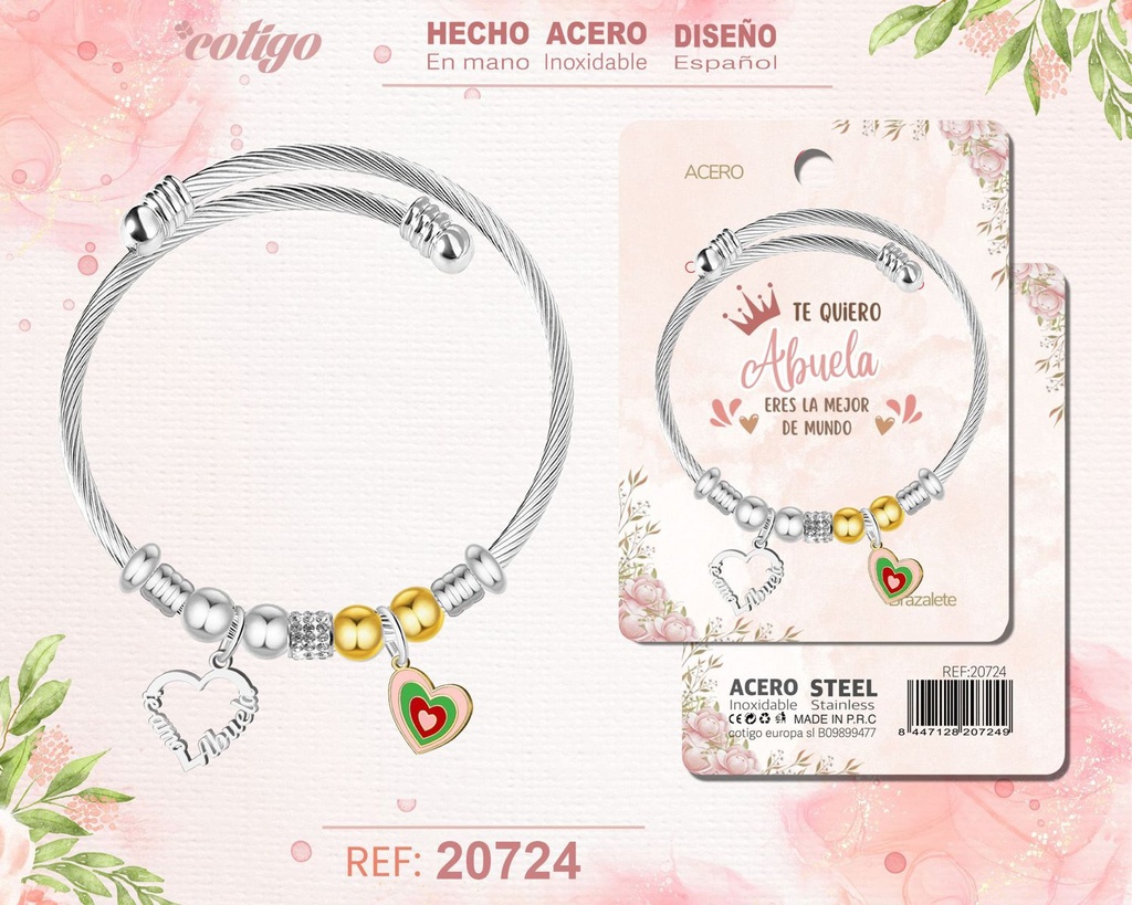 Brazalete de acero para abuela - Joyería personalizada para abuelas