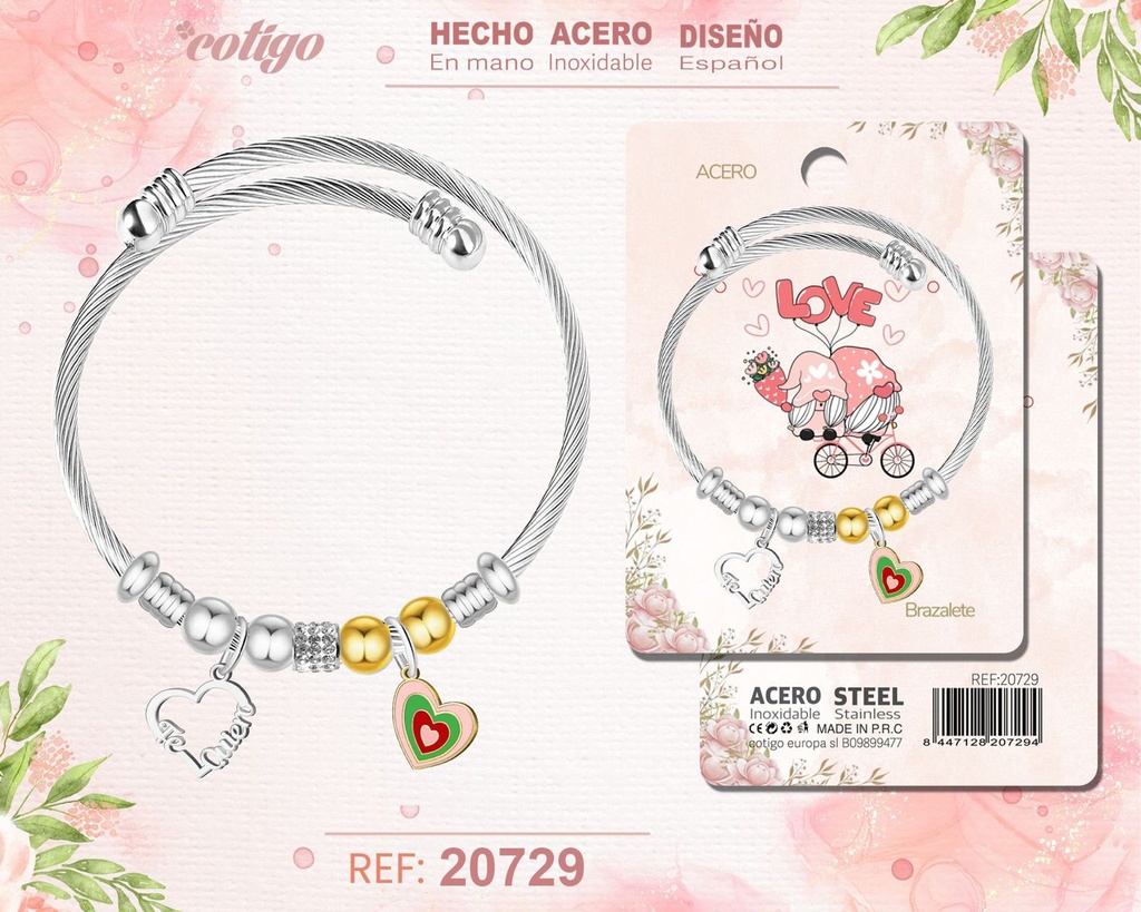 Brazalete de acero para amor - Joyería romántica y significativa