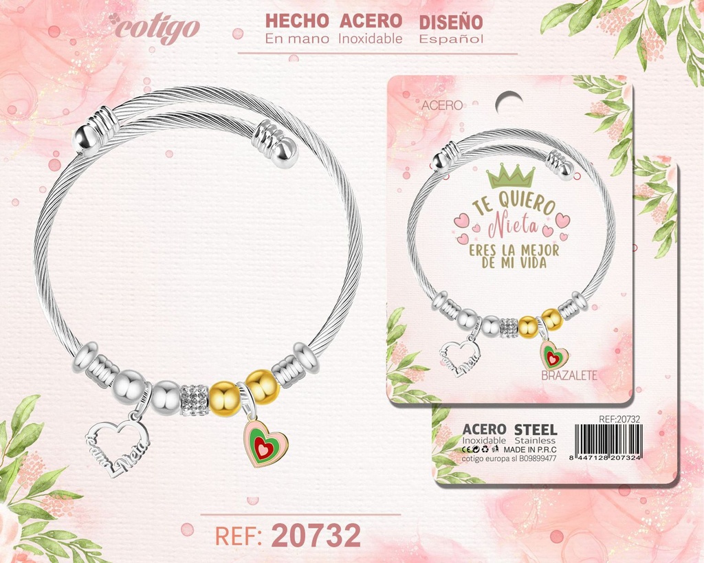 Brazalete de acero para nieta - Joyería personalizada para nietas