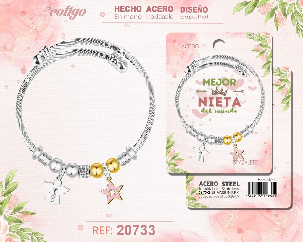 Brazalete de acero para nieta - Joyería personalizada para nietas