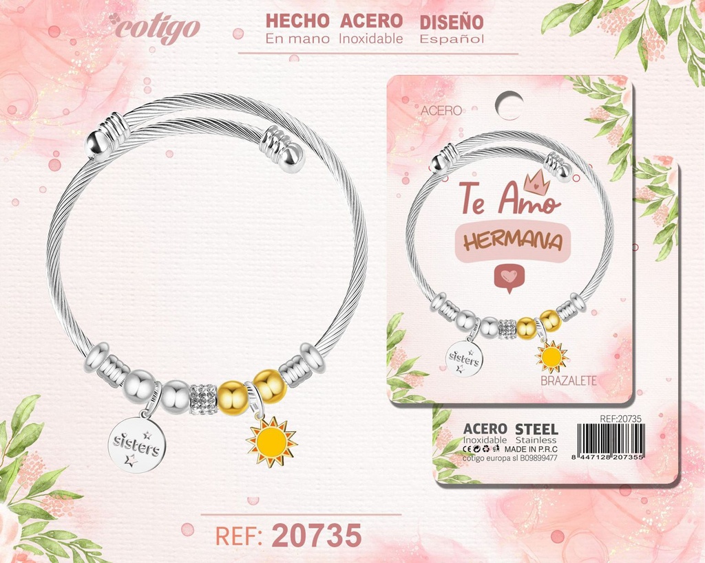 Brazalete de acero para hermana - Joyería personalizada para hermanas