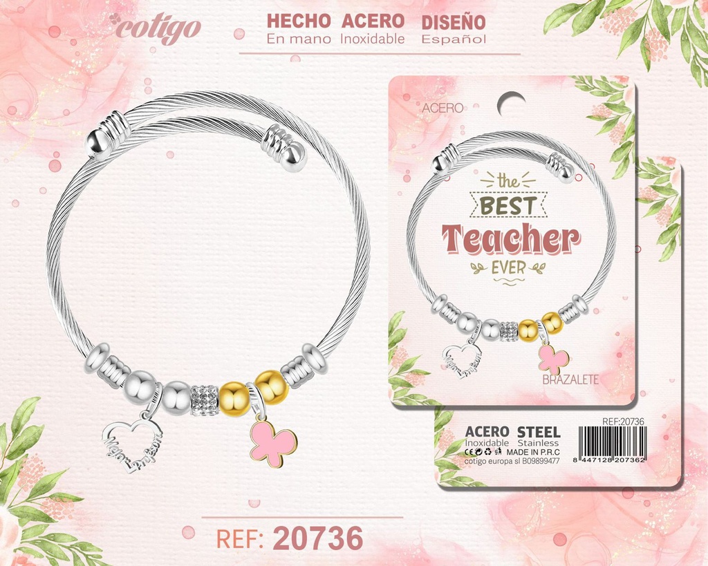 Brazalete de acero para profesora - Joyería personalizada para profesoras