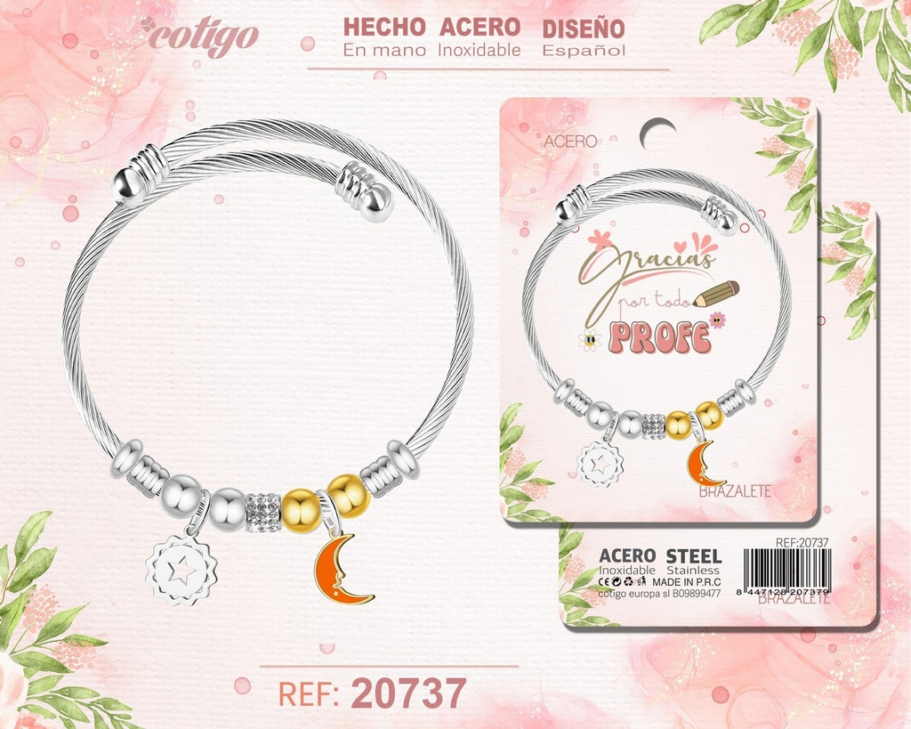 Brazalete de acero para profesora - Joyería personalizada y regalos para docentes