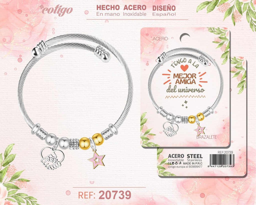 Brazalete de acero para amiga - Joyería personalizada para amigas