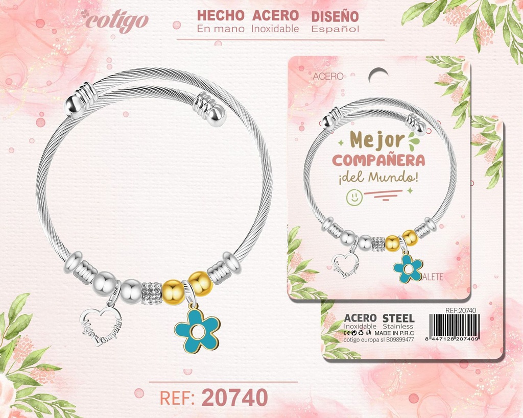 Brazalete de acero para compañera - Joyería personalizada para compañeras