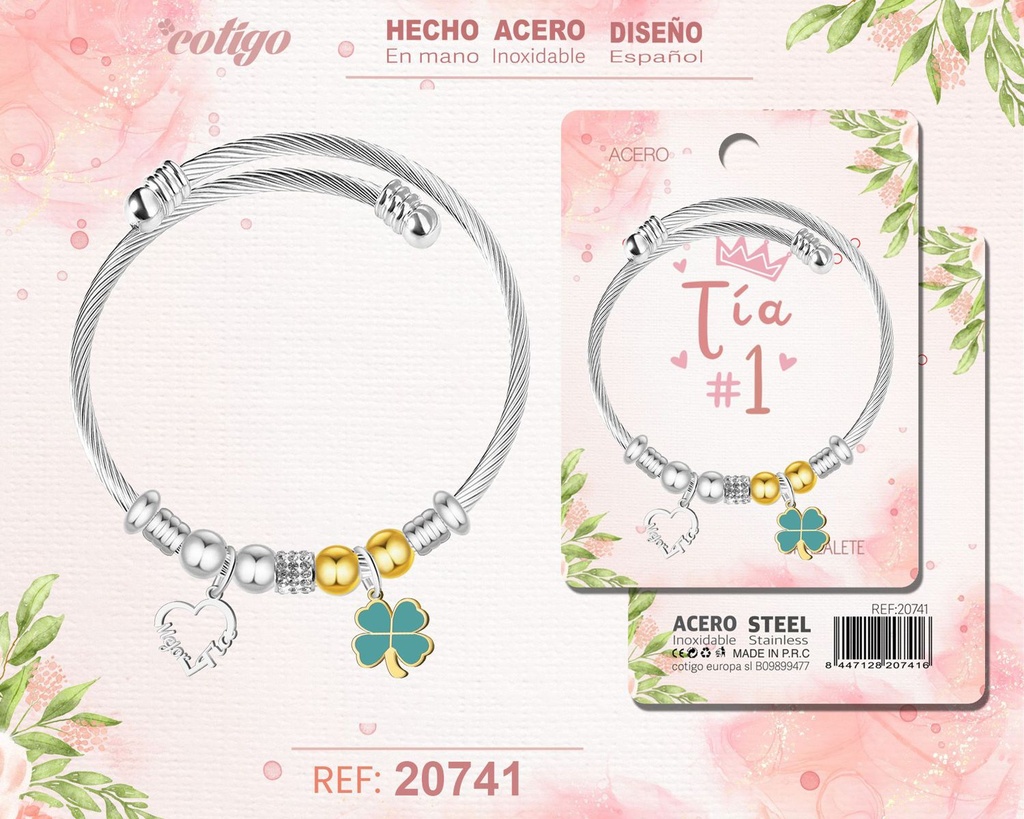 Brazalete de acero para tía - Joyería personalizada para tías