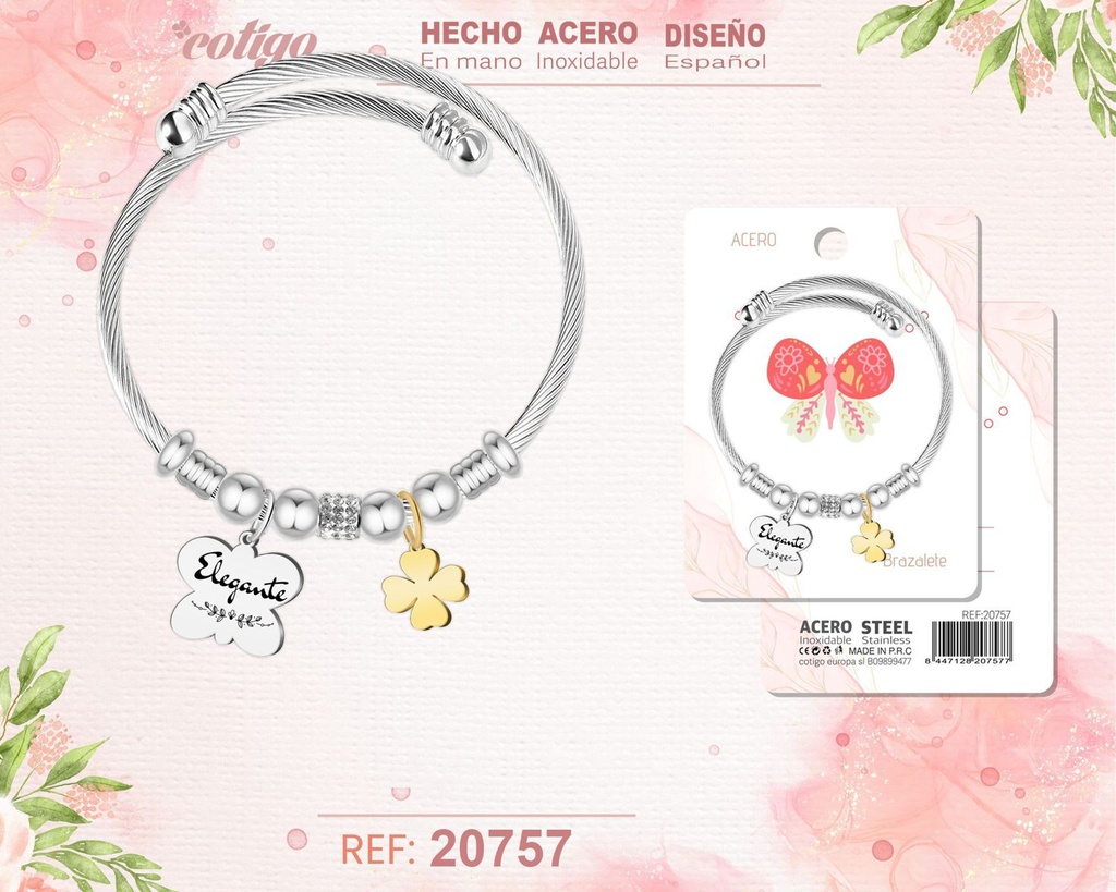 Brazalete de acero con palabra: Elegante - Joyería sofisticada y estilizada