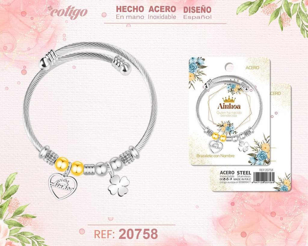 Brazalete de acero con nombre: Ainhoa - Joyería personalizada con nombres