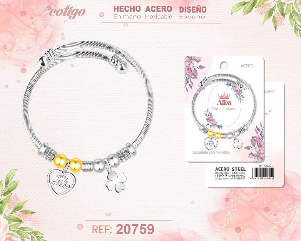 Brazalete de acero con nombre: Alba - Joyería personalizada con nombres