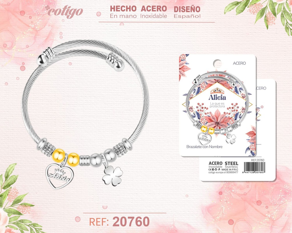 Brazalete de acero con nombre: Alicia - Joyería personalizada con nombres