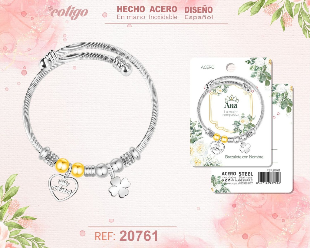 Brazalete de acero con nombre: Ana - Joyería personalizada con nombres