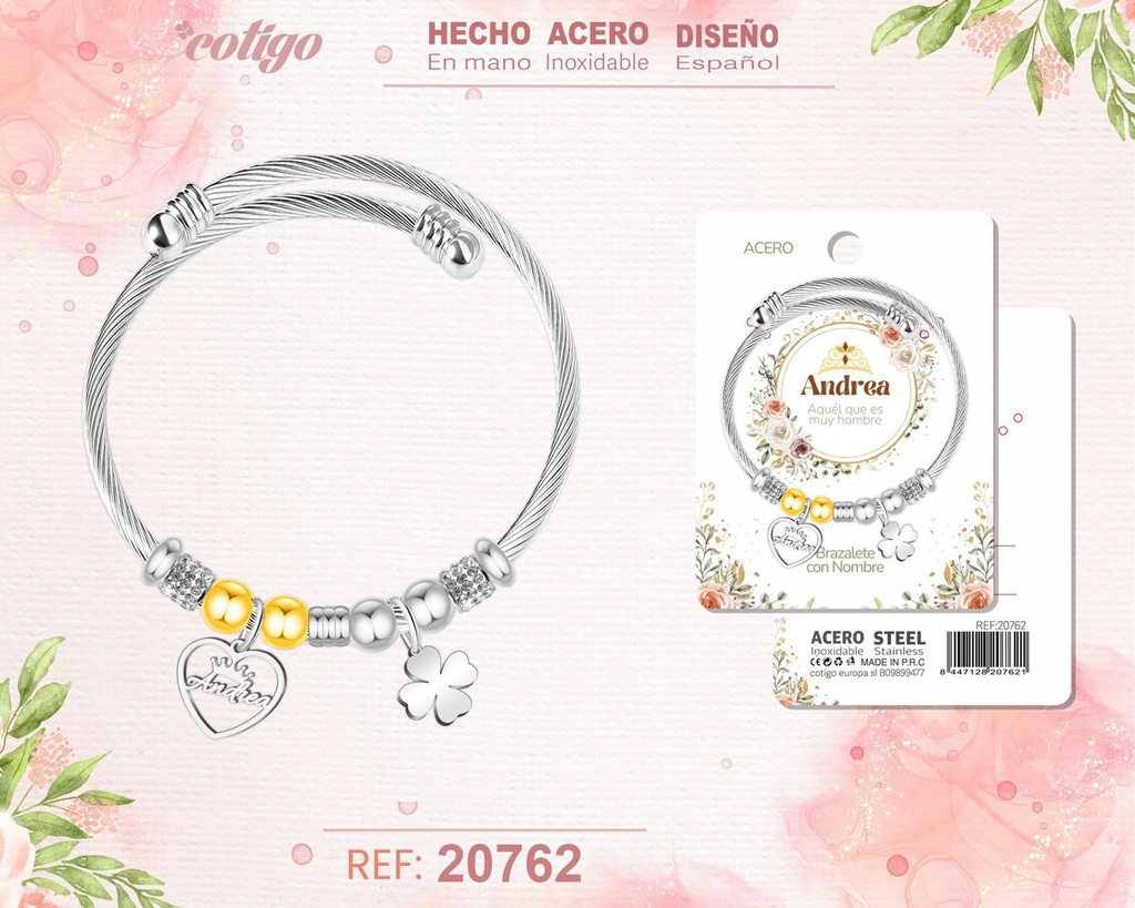 Brazalete de acero con nombre: Andrea - Joyería personalizada con nombres