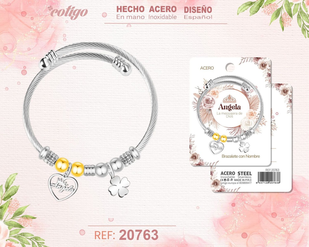 Brazalete de acero con nombre: Angela - Joyería personalizada con nombres