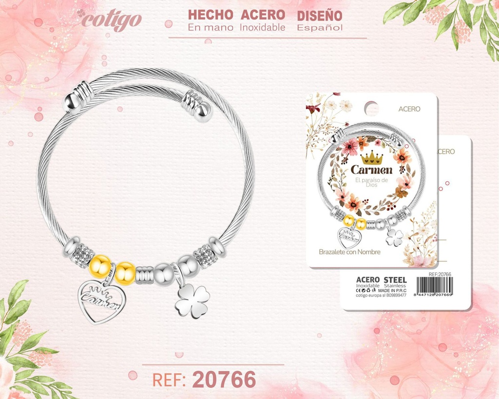 Brazalete de acero con nombre: Carmen - Joyería personalizada con nombres