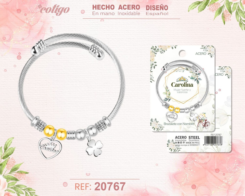 Brazalete de acero con nombre: Carolina - Joyería personalizada con nombres