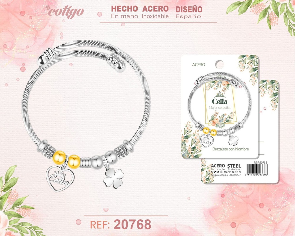 Brazalete de acero con nombre: Celia - Joyería personalizada con nombres