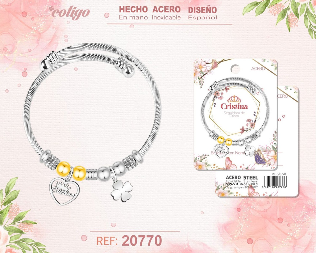 Brazalete de acero con nombre: Cristina - Joyería personalizada con nombres