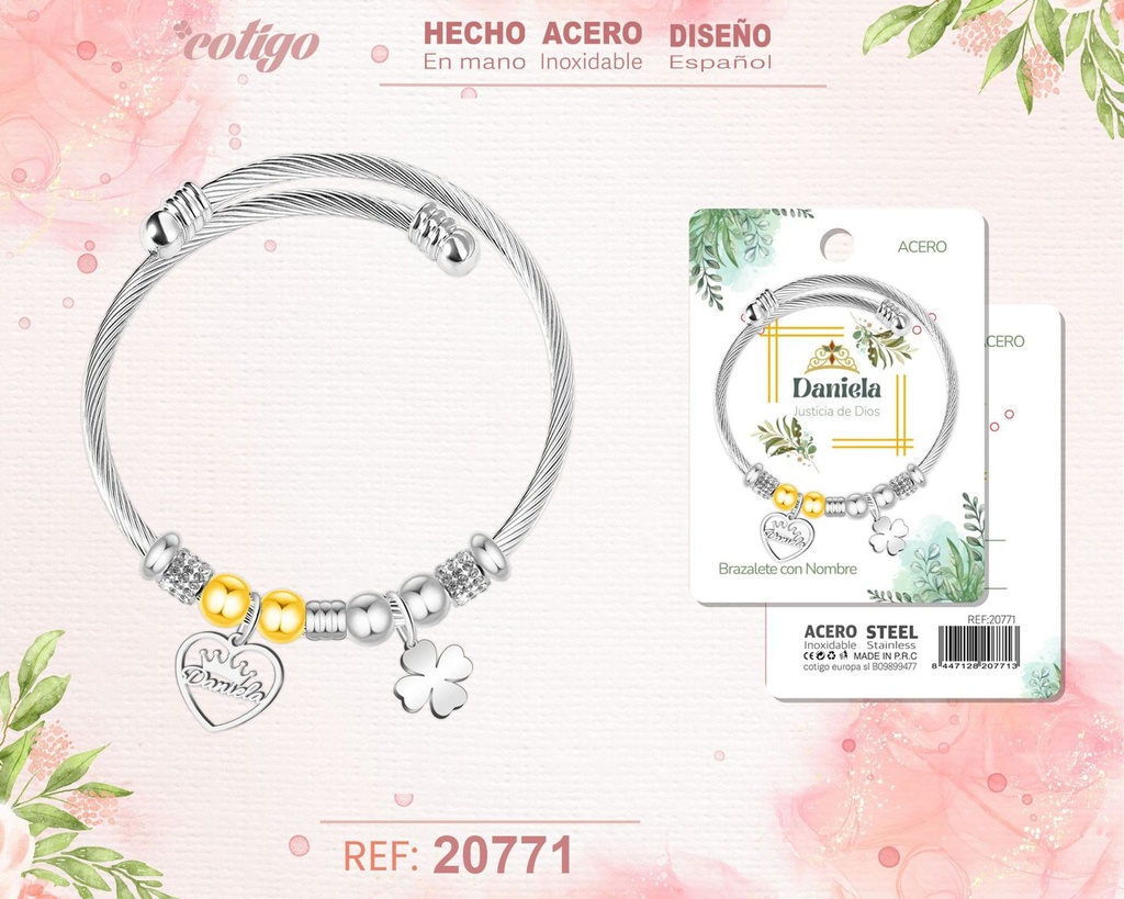 Brazalete de acero con nombre: Daniela - Joyería personalizada con nombres