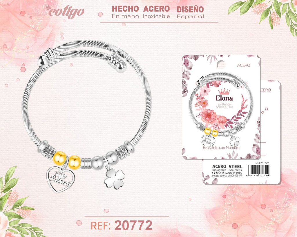 Brazalete de acero con nombre: Elena - Joyería personalizada con nombres