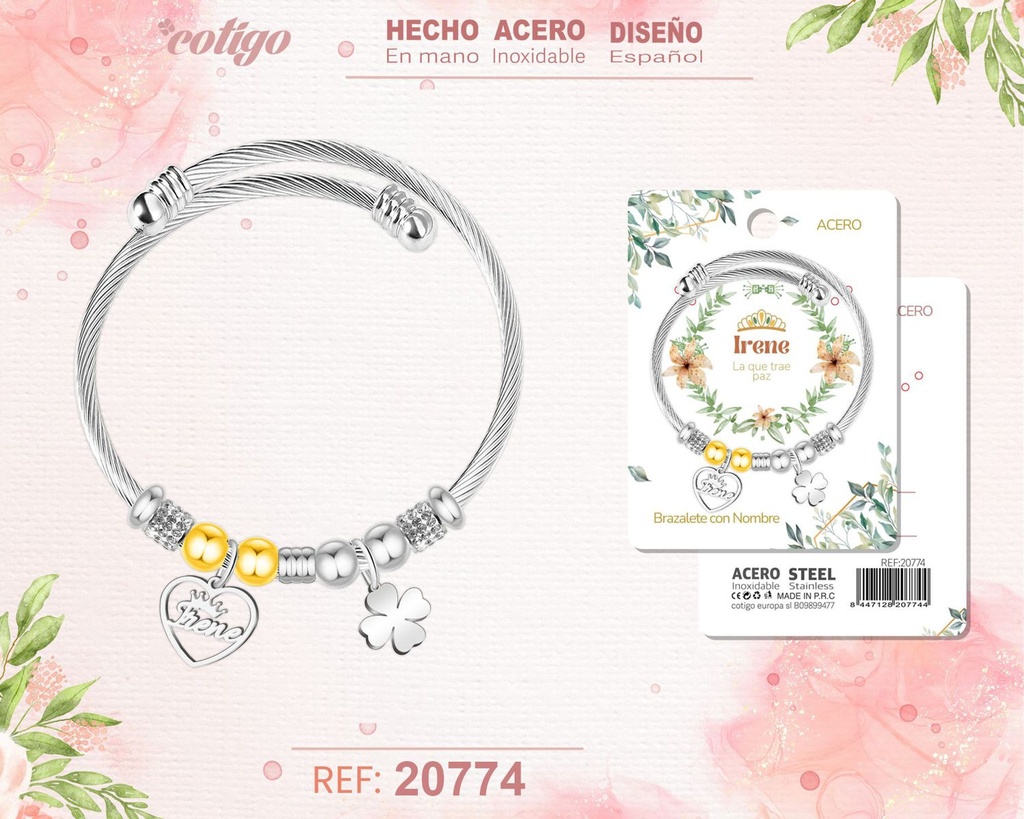 Brazalete de acero con nombre: Irene - Joyería personalizada con nombres