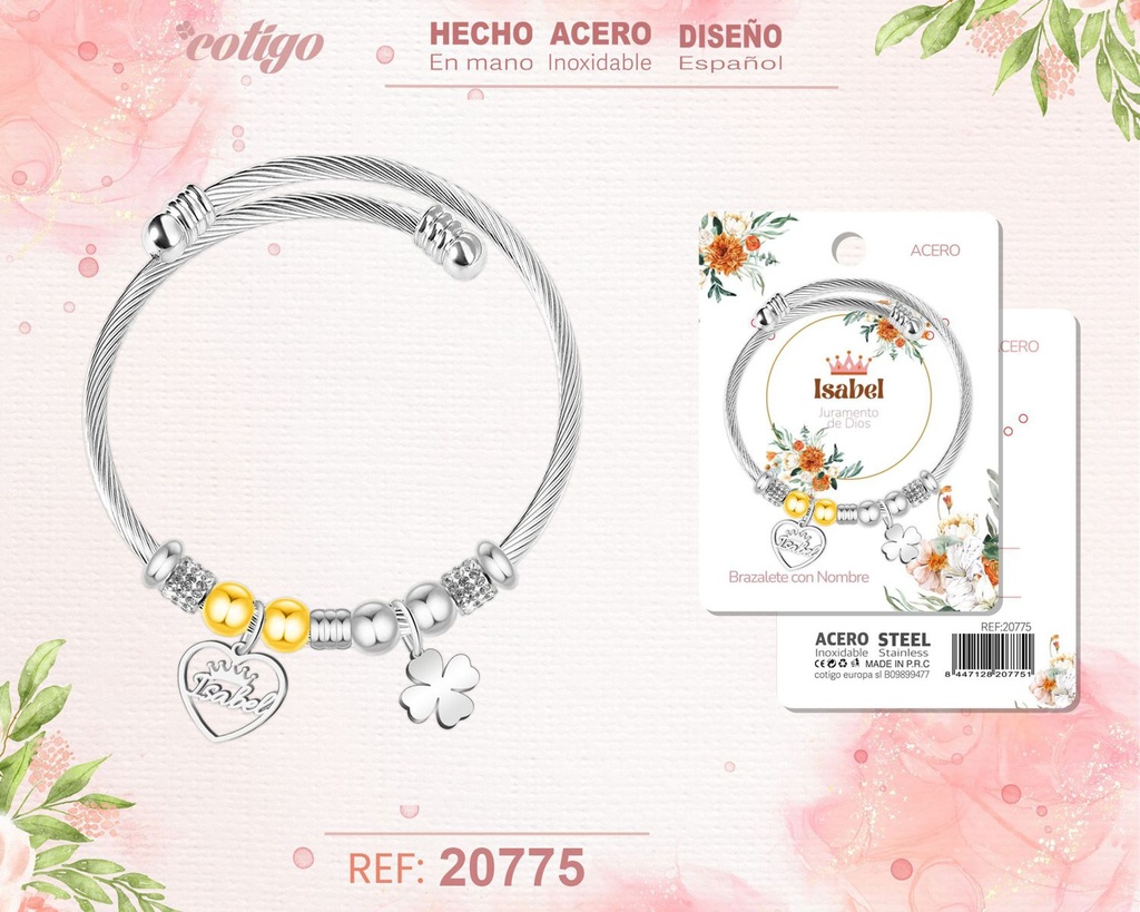 Brazalete de acero con nombre: Isabel - Joyería personalizada con nombres