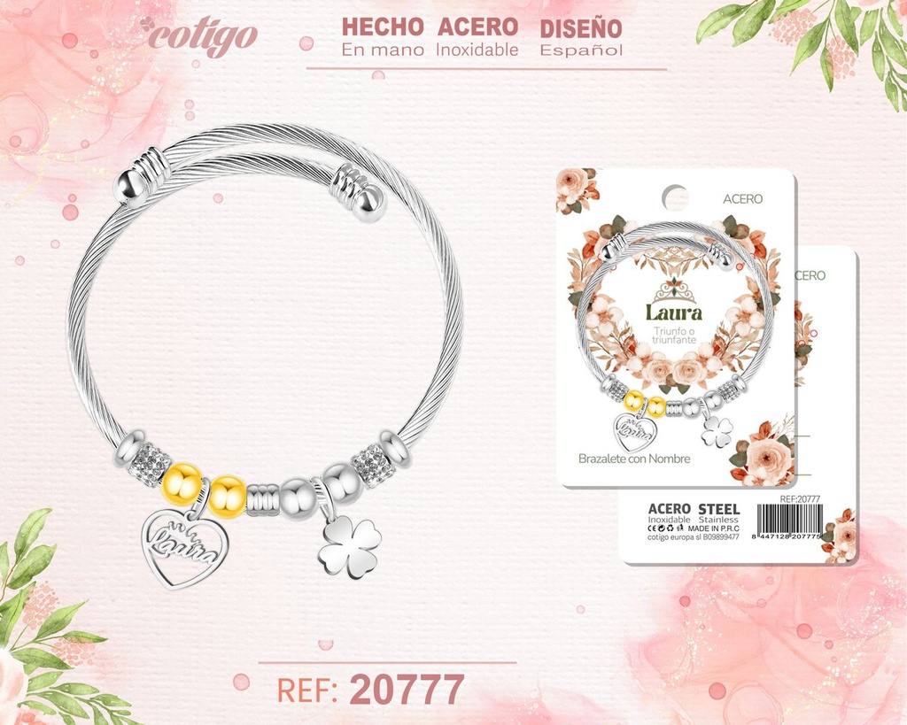 Brazalete de acero con nombre: Laura - Joyería personalizada con nombres