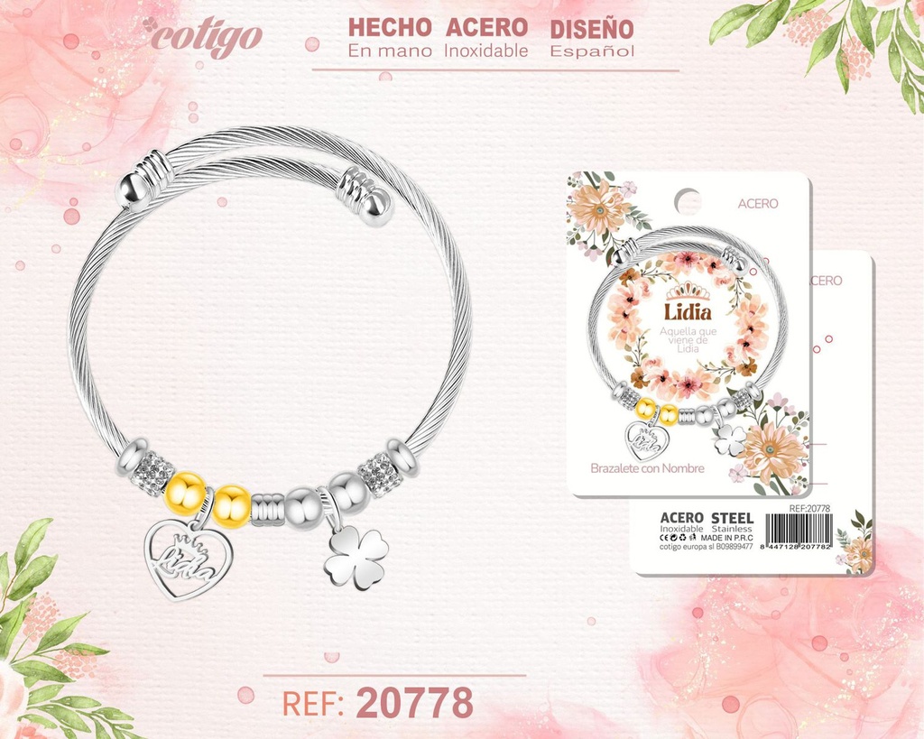 Brazalete de acero con nombre: Lidia - Joyería personalizada con nombres