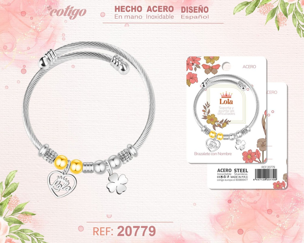 Brazalete de acero con nombre: Lola - Joyería personalizada con nombres