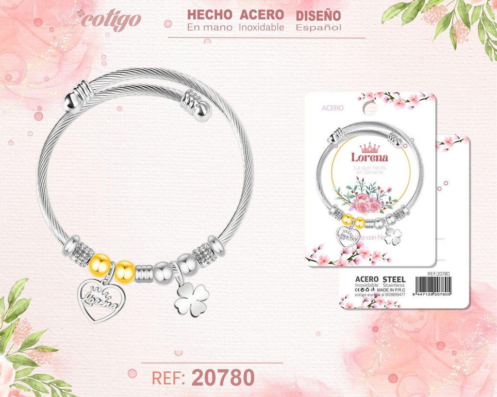 Brazalete de acero con nombre: Lorena - Joyería personalizada con nombres