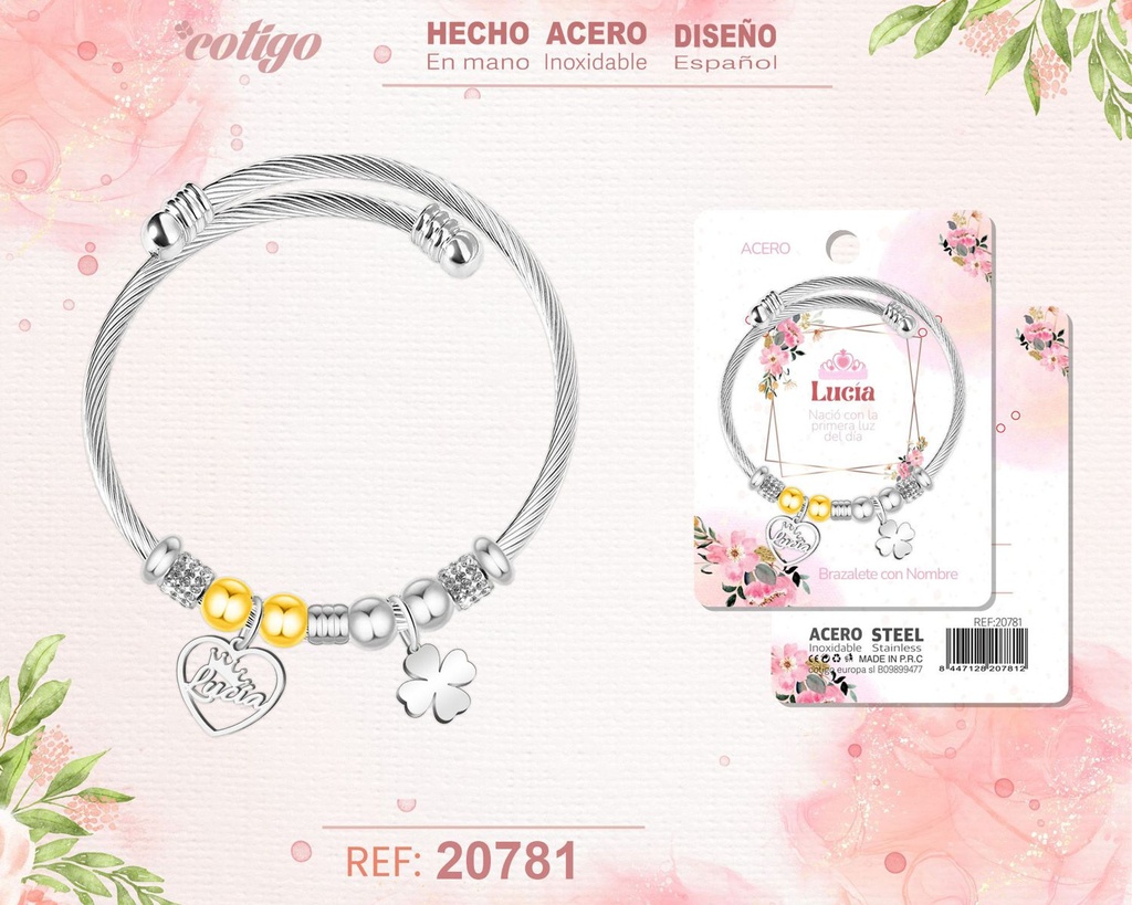 Brazalete de acero con nombre: Lucía - Joyería personalizada con nombres