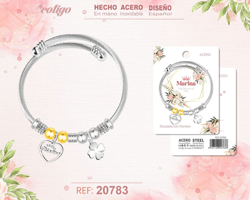 Brazalete de acero con nombre: Marina - Joyería personalizada con nombres