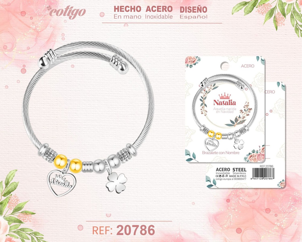 Brazalete de acero con nombre: Natalia - Joyería personalizada con nombres